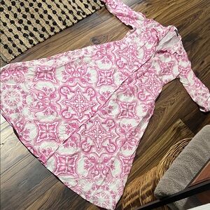 Linen Pink and White Printed Button-Up dress